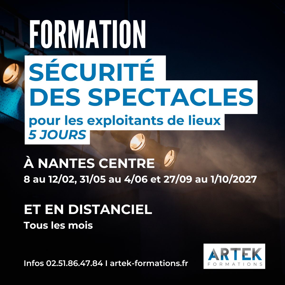 Artek Formations - Sécurité des spectacles pour les exploitants de lieux : nos formations 2027 à Nantes et en visio