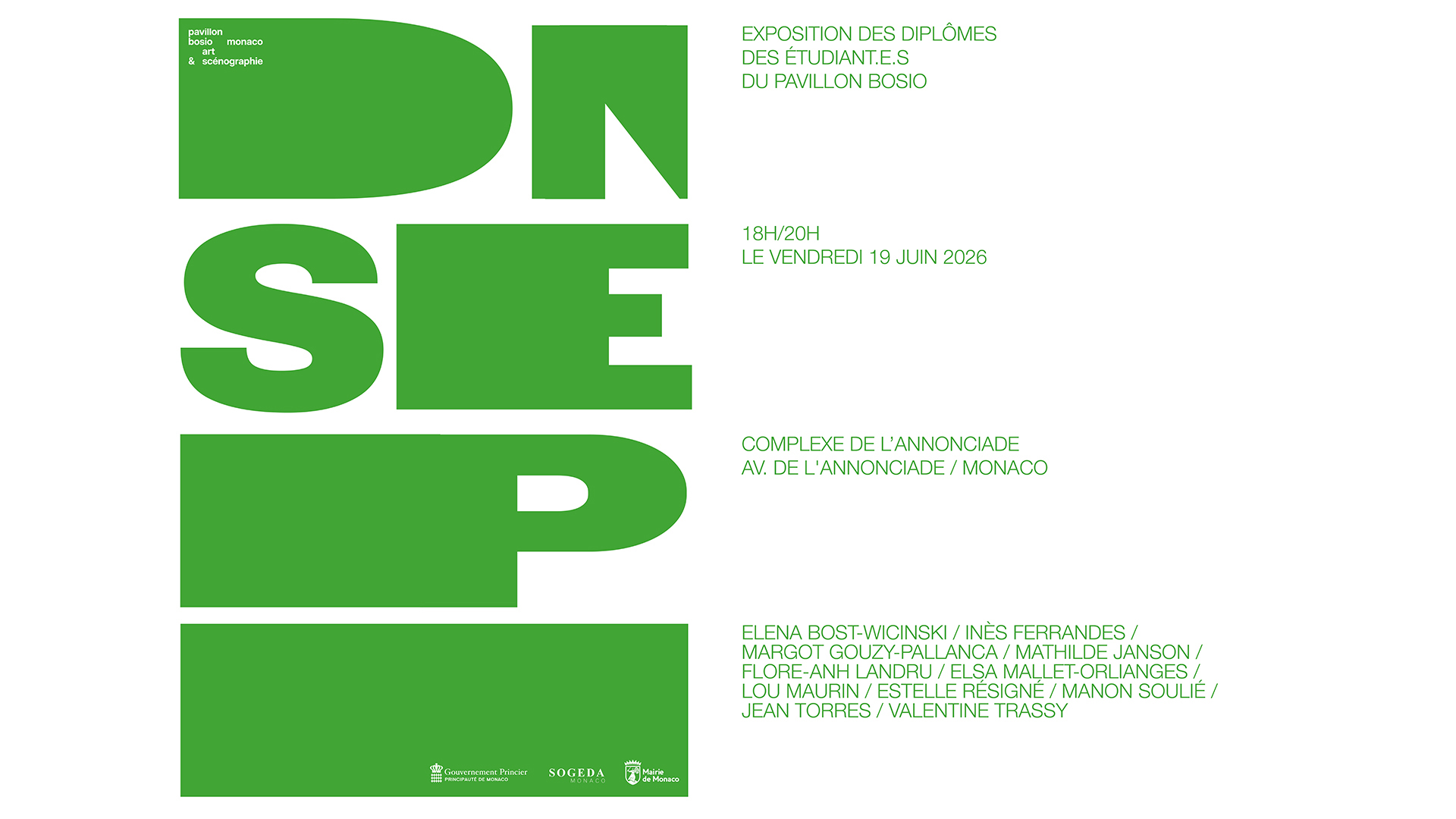 Pavillon Bosio - Exposition des diplomé·es 2026